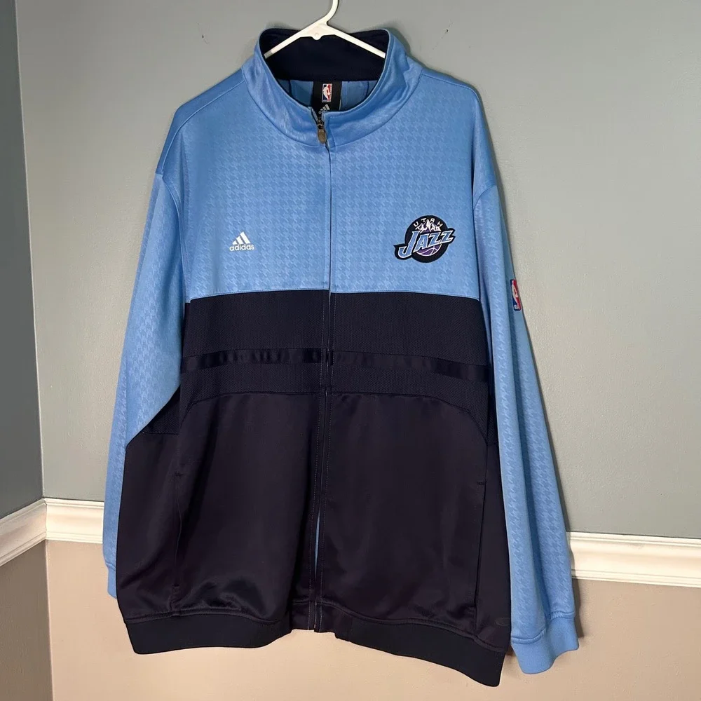 Adidas Utah Jazz NBA Authentics Track Jacket Mens XL Blue Houndstooth 5966A 07